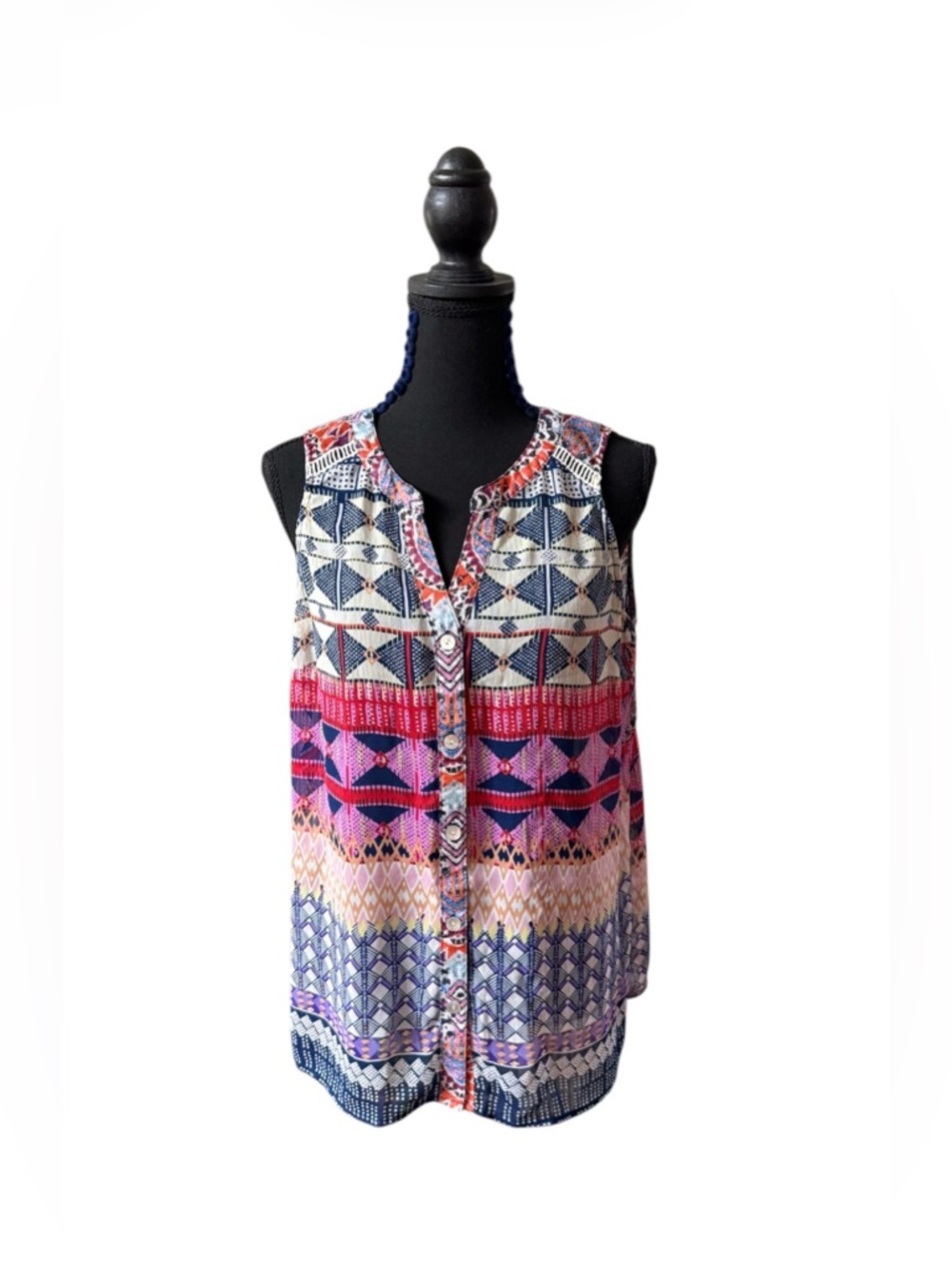Dress Barn Multicolor Sleeveless Geometric Print Blouse with Lace Upper Back